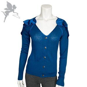 ANTHROPOLOGIE LEIFSDOTTIR Lightweight wool blend v neck ruffle trim sweater